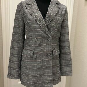 Olia Sophisticated Gray Plaid Double-Breasted Blazer. Size S. NWTGS